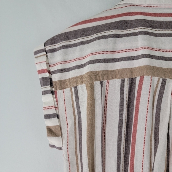 Japna Womens Multi Striped Shirt Dress Sz M Tie Waist Pocket Short Sleeve Woven - Picture 7 of 11